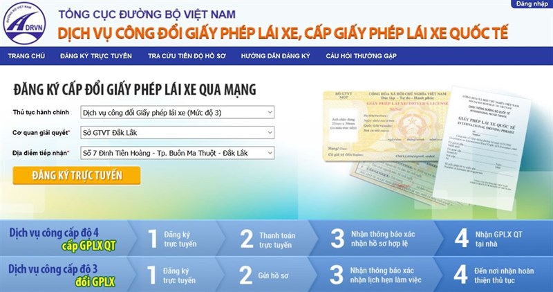 Cách đổi GPLX online